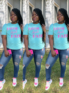 “Favor Ain’t Fair” Crew Neck Graphic Tee in Turquoise Blue