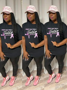 “Faith “ Fight for the cure) Breast Cancer T-Shirt in Black (Plus)