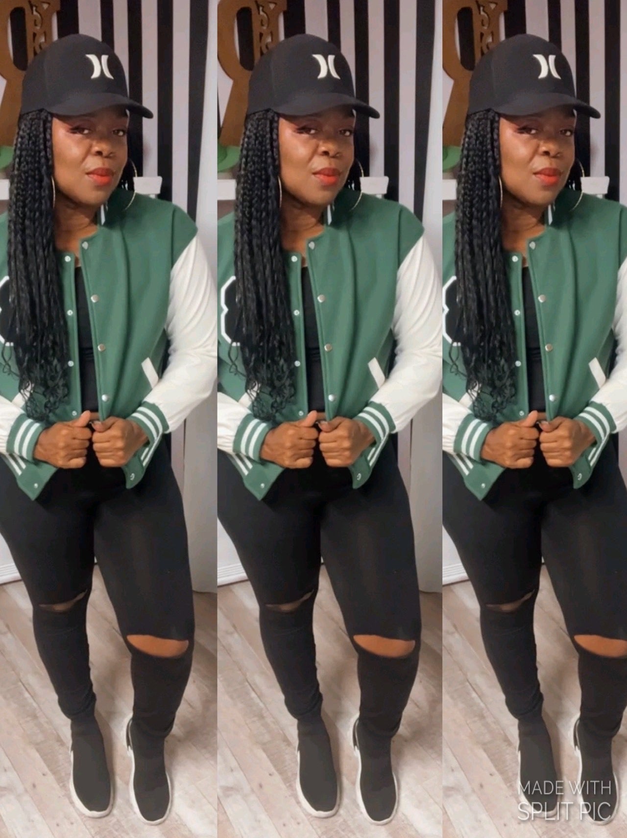 “Pretty Girl Swag “ Letter B Patched Varsity Jacket in Green💚