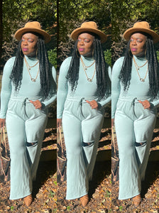 “Giving Them Class” Two Piece Turtleneck Pants Set in Mint(S-XL)