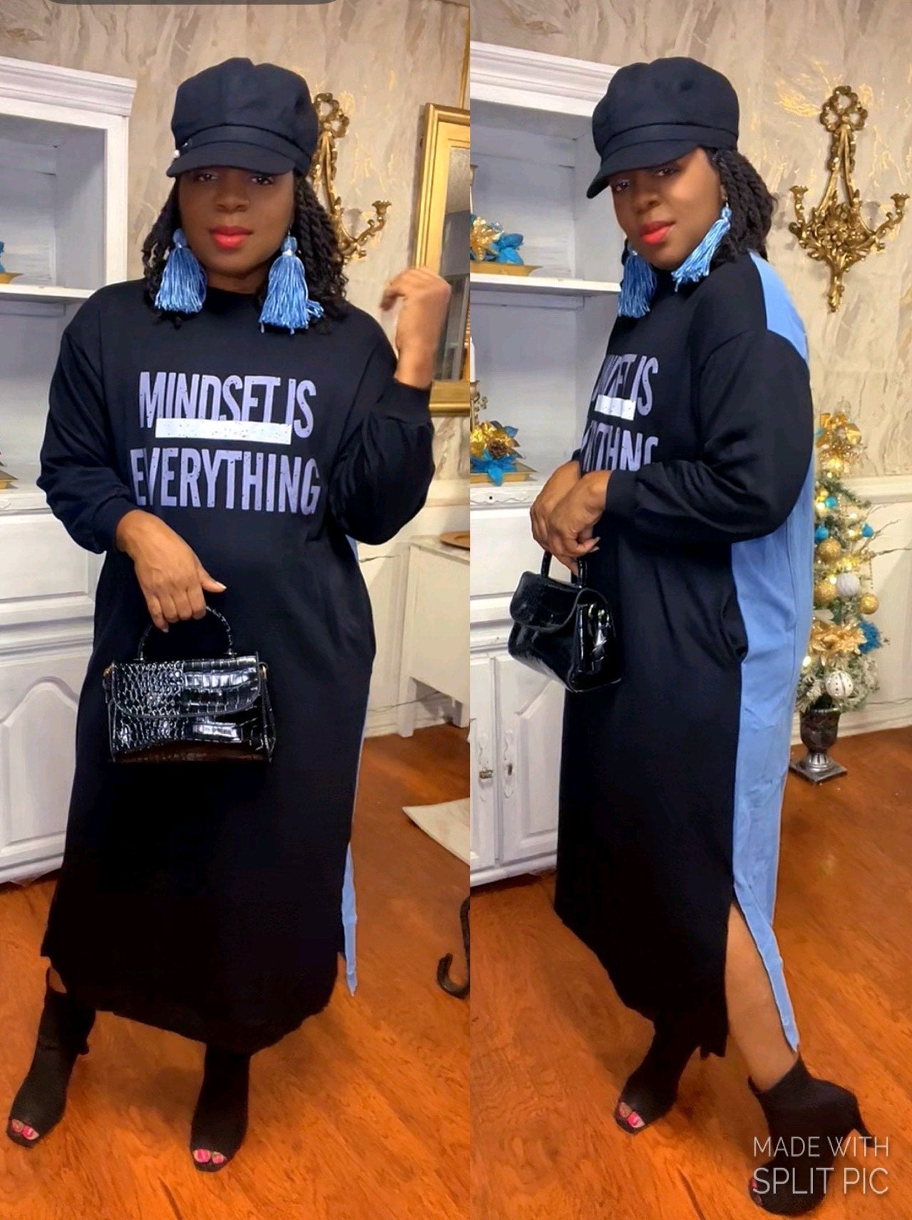 “Mindset over Everything”  Black and Denim Long Sleeve Dress 🖤
