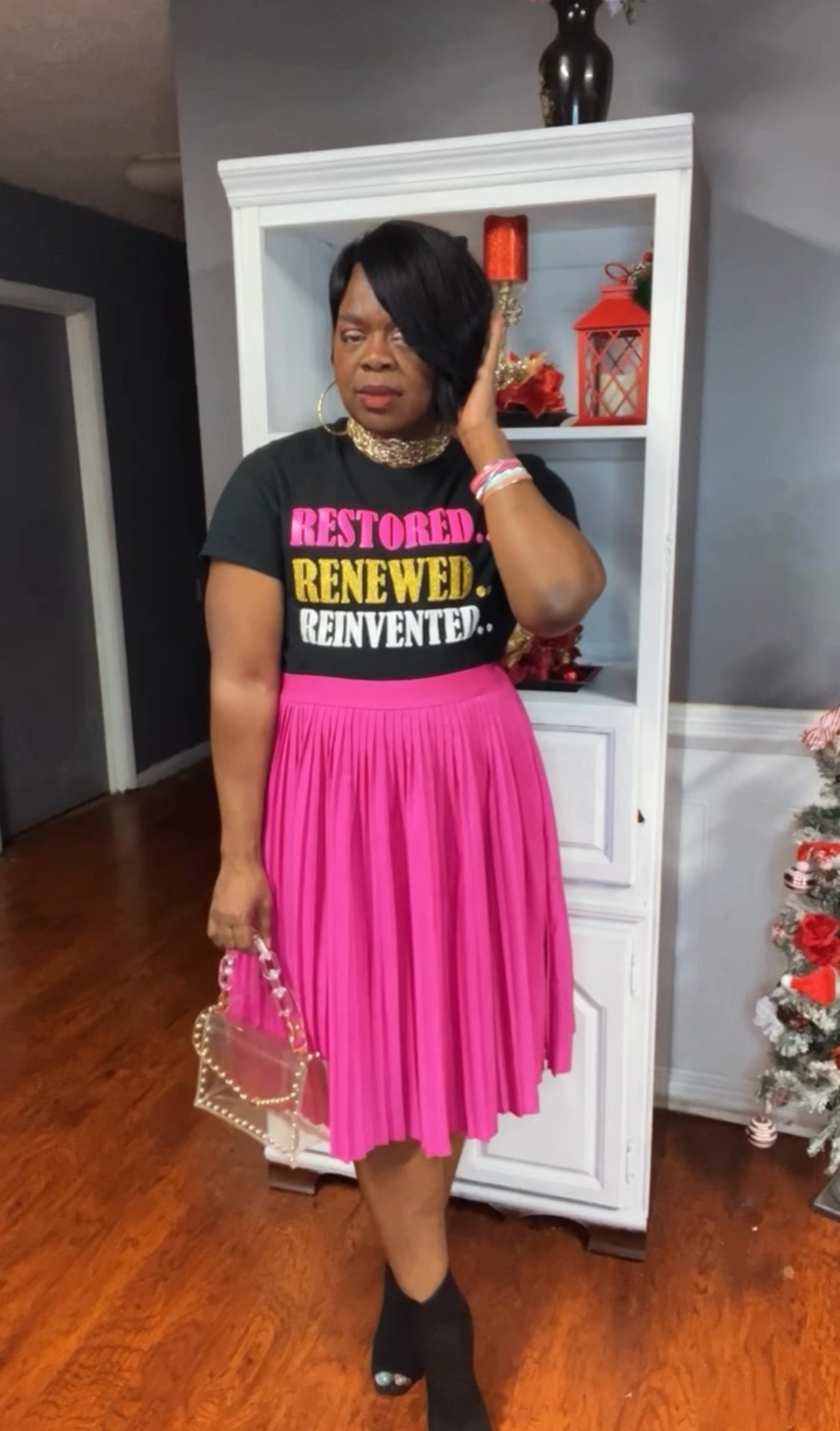 “Restored Renewed Reinvented” Crew New Graphic Tee Shirt in Black(Plus)🖤💕