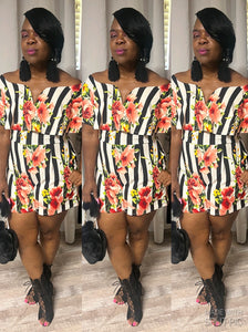 “Different Shades of Pink” Striped Floral Jumpsuit 1X-3X (Plus)