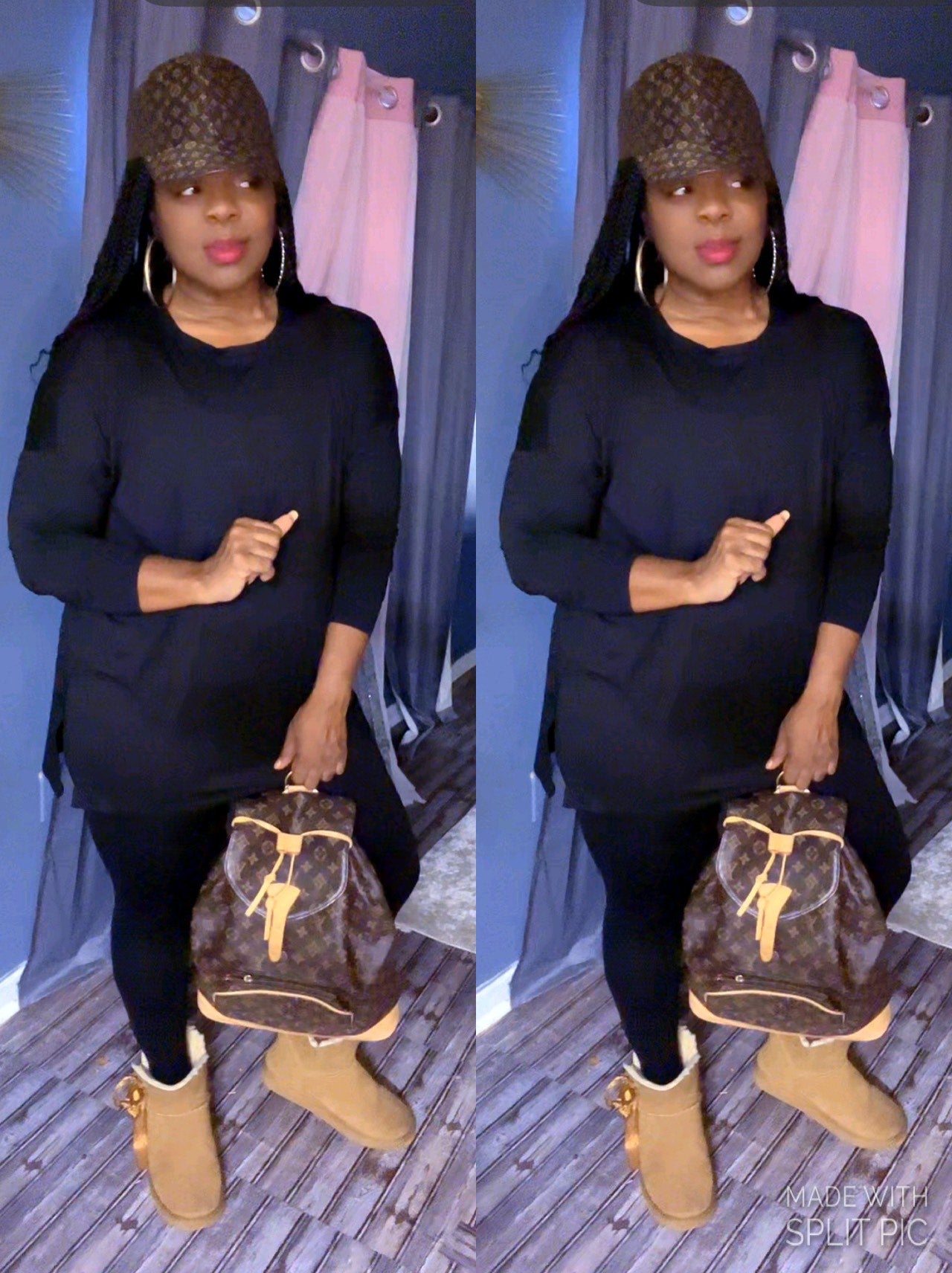 “Grab N Go” Crew Neck Long Sleeve Lounge Set in Black  Plus)🖤