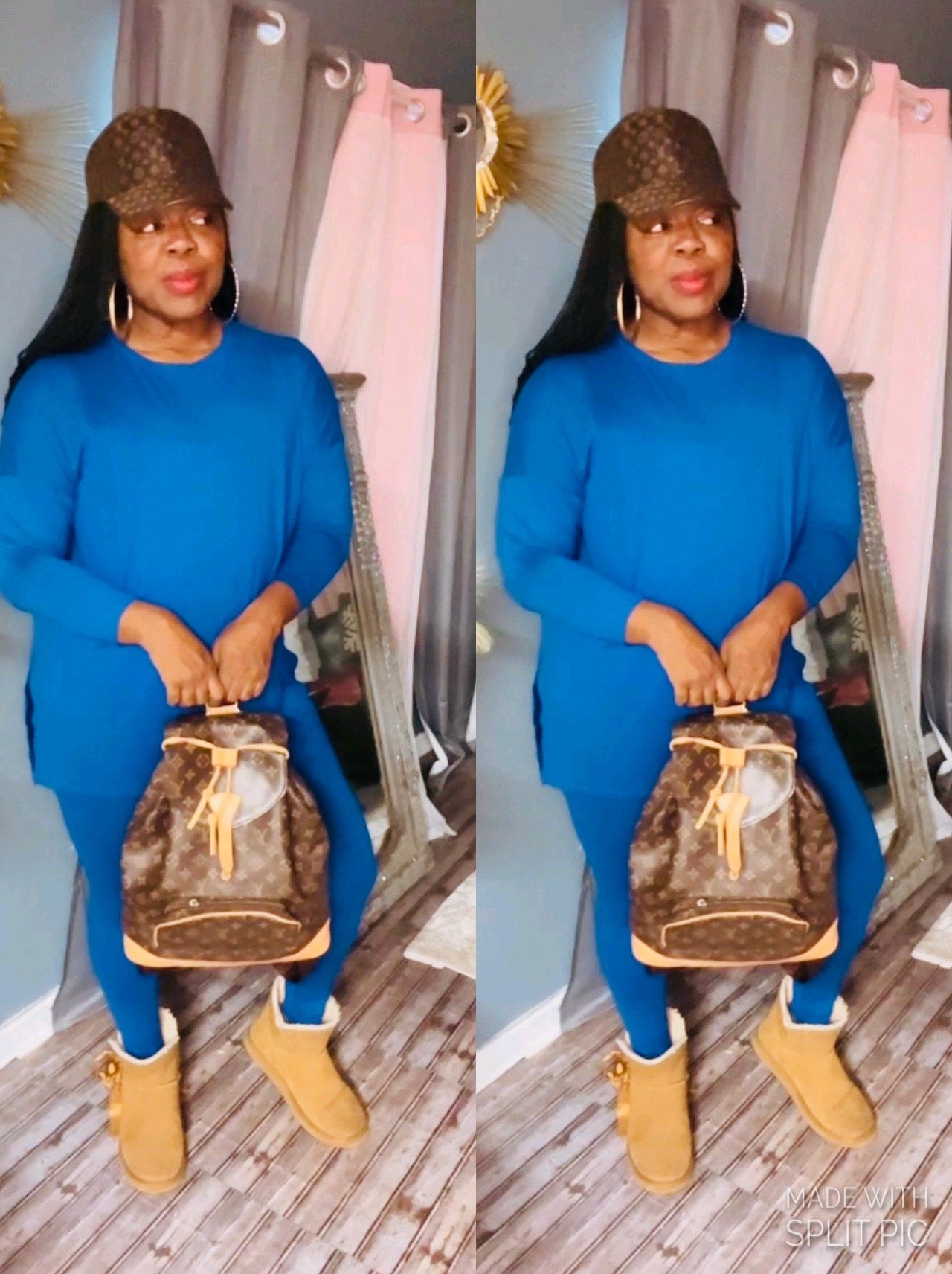 “Grab N Go” Crew Neck Long Sleeve Lounge Set in Navy Blue