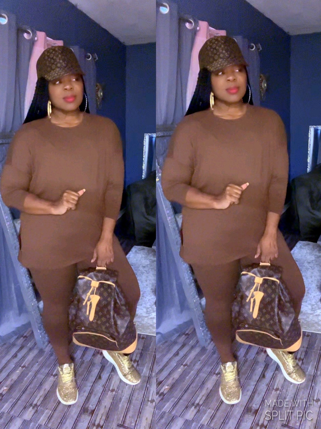 Grab N Go Crew Neck Long Sleeve Lounge Set( Brown)🤎