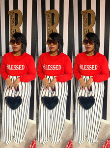 “Blessed “ Glitter Crew Neck Long Sleeve T- Shirt in Red ❤️