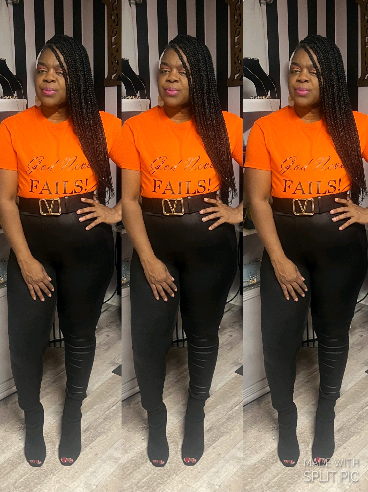 “God Never Fails” Crew Neck Graphic Tee Shirt in Orange (Plus)🧡