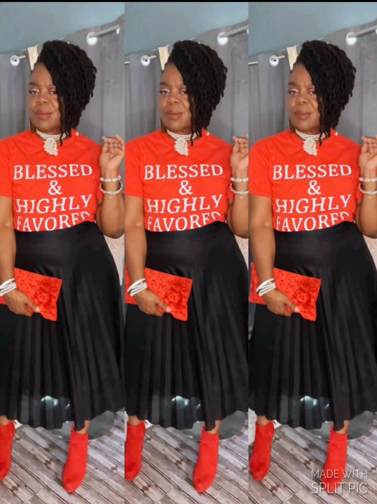 “Blessed and Highly Favored” Crew Neck Graphic Tee Shirt in Red❤️