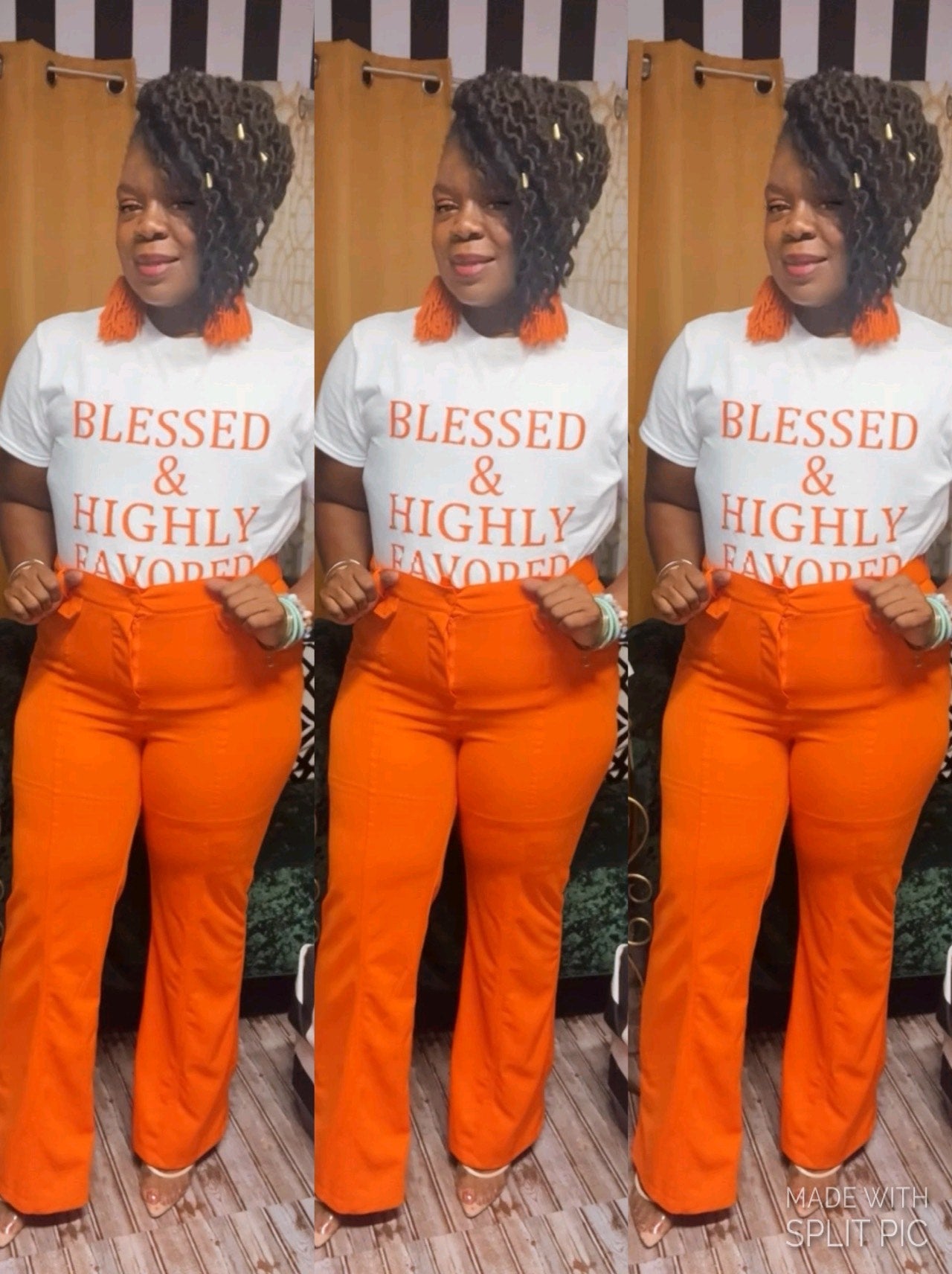 “Blessed and Highly Favored “ Crew Neck Graphic Tee Shirt in White and Orange 🧡