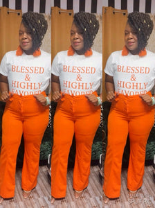 “Blessed and Highly Favored “ Crew Neck Graphic Tee Shirt in White/Orange 🧡 (Plus)