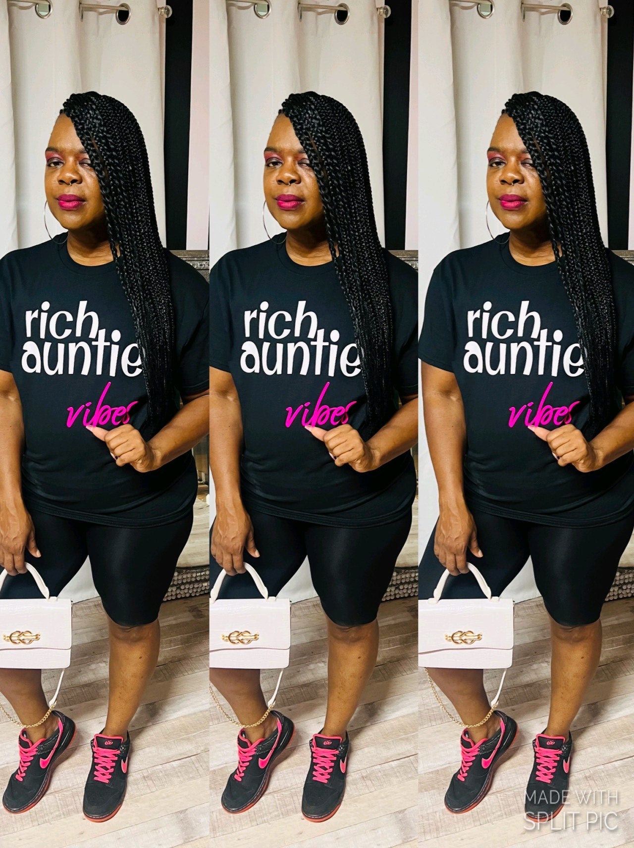 Rich Auntie Vibe’s “ Biker Short Set in Black/Pink Sizes( S,L, 2X)