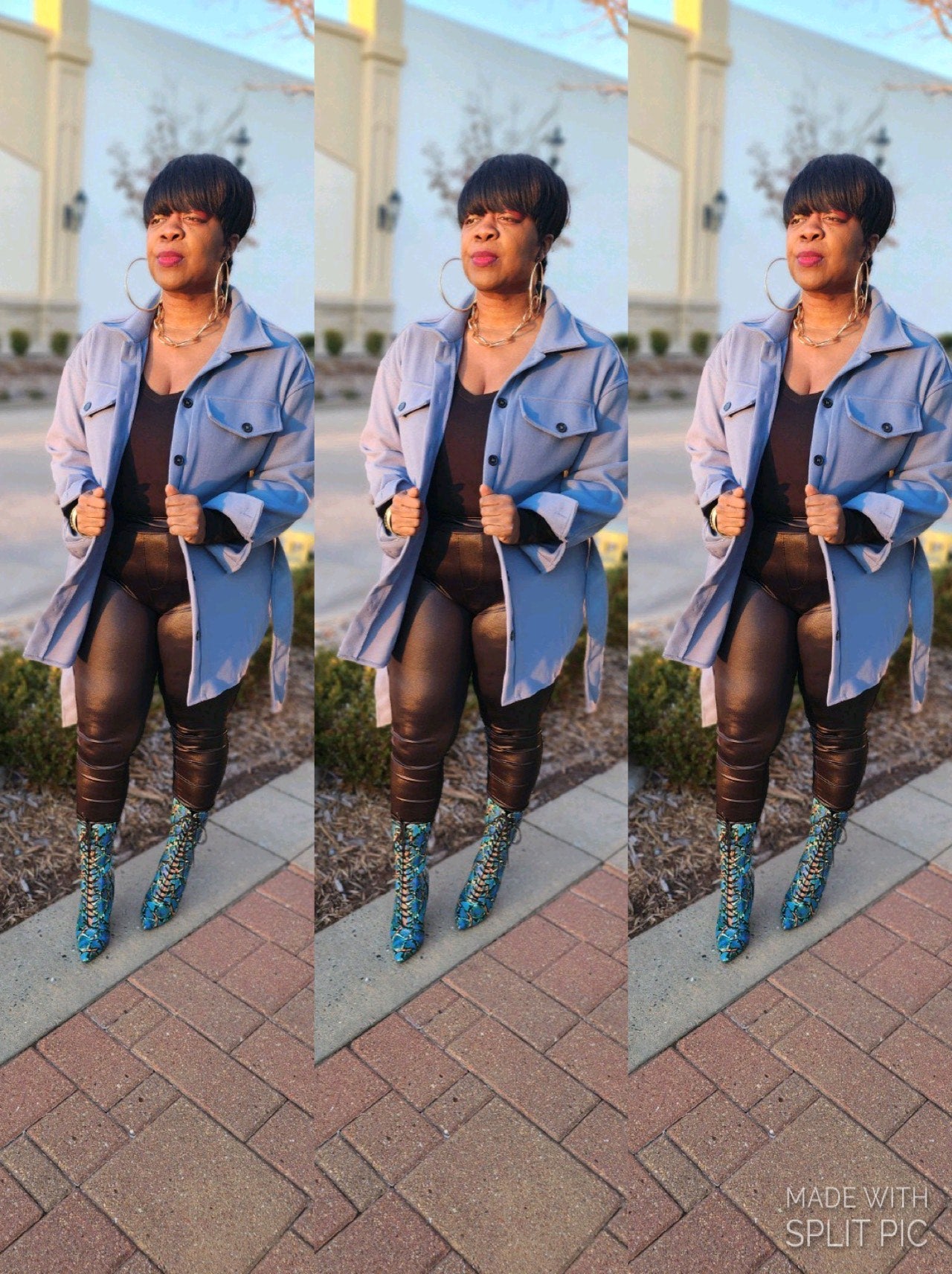 “Winter Night” Oversized Button Down Jacket in Gray Blue