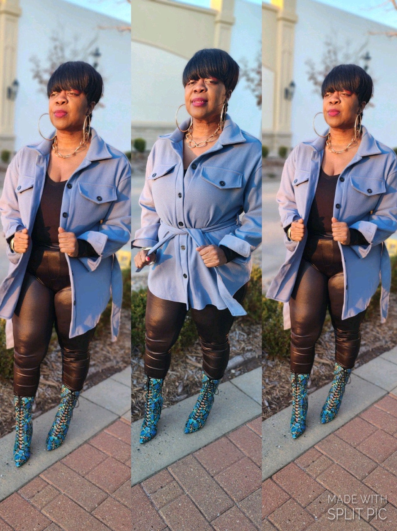 “Winter Night” Oversized Button Down Jacket in Gray Blue