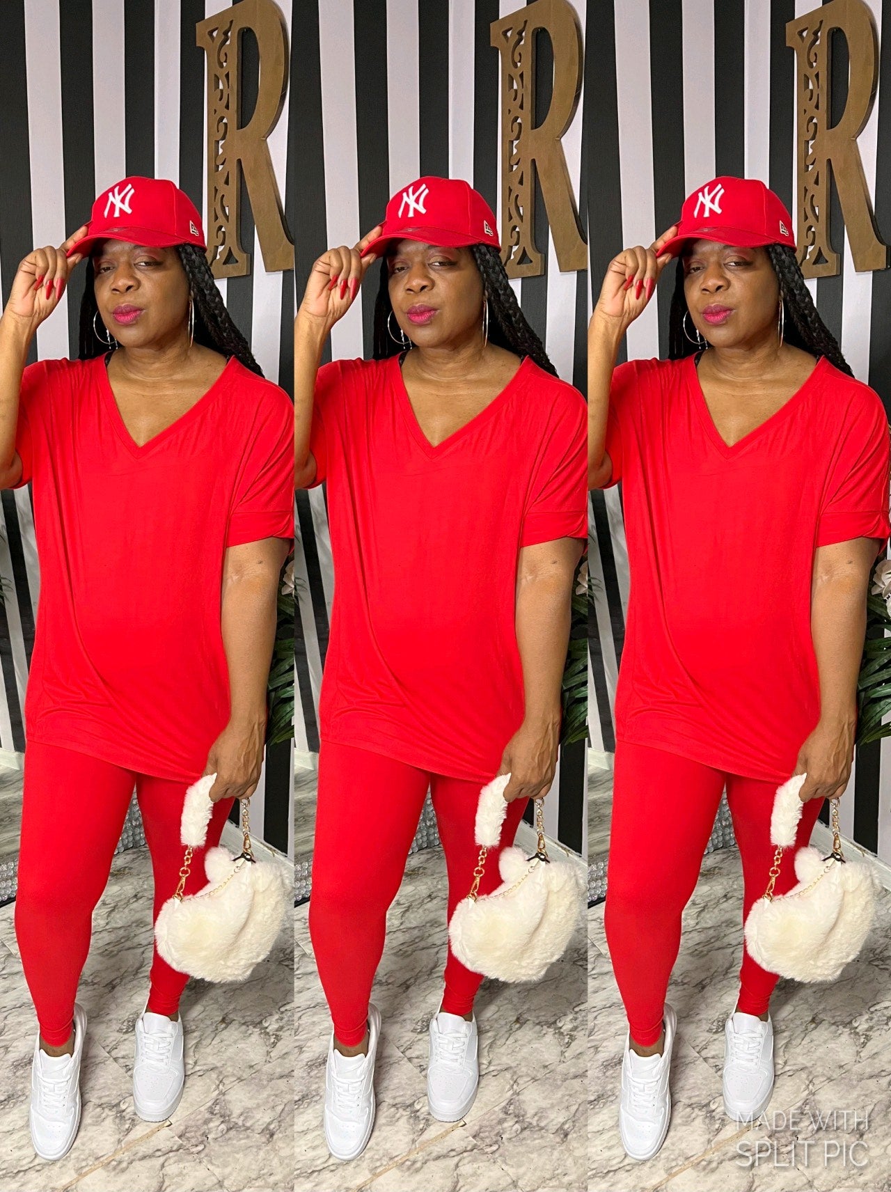 “Chill Vibes” V Neck Two Piece Lounge Set in Red (S-XL)❤️