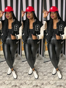 “Pretty and Paid”Letterman Jacket in Black